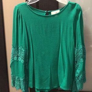 Deep green blouse with beautiful lace sleeves